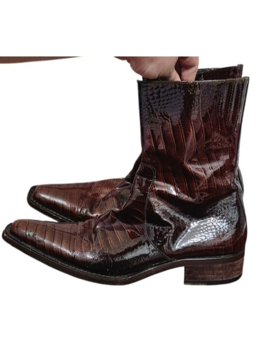 Cesare Paciotti Heroes Men\'s Croc Embossed Leather Ankle Boots Brown US 6 EU 39 main image 8